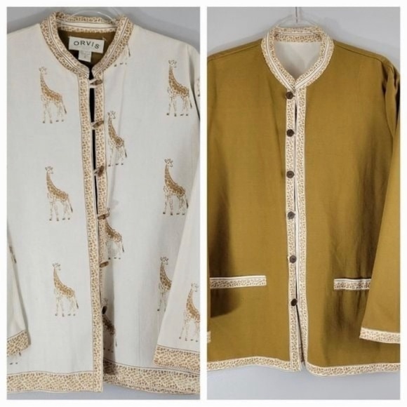 Orvis Jackets & Blazers - NWT ORVIS 100% medium weight cotton rev. cream/mustard giraffe print jacket
